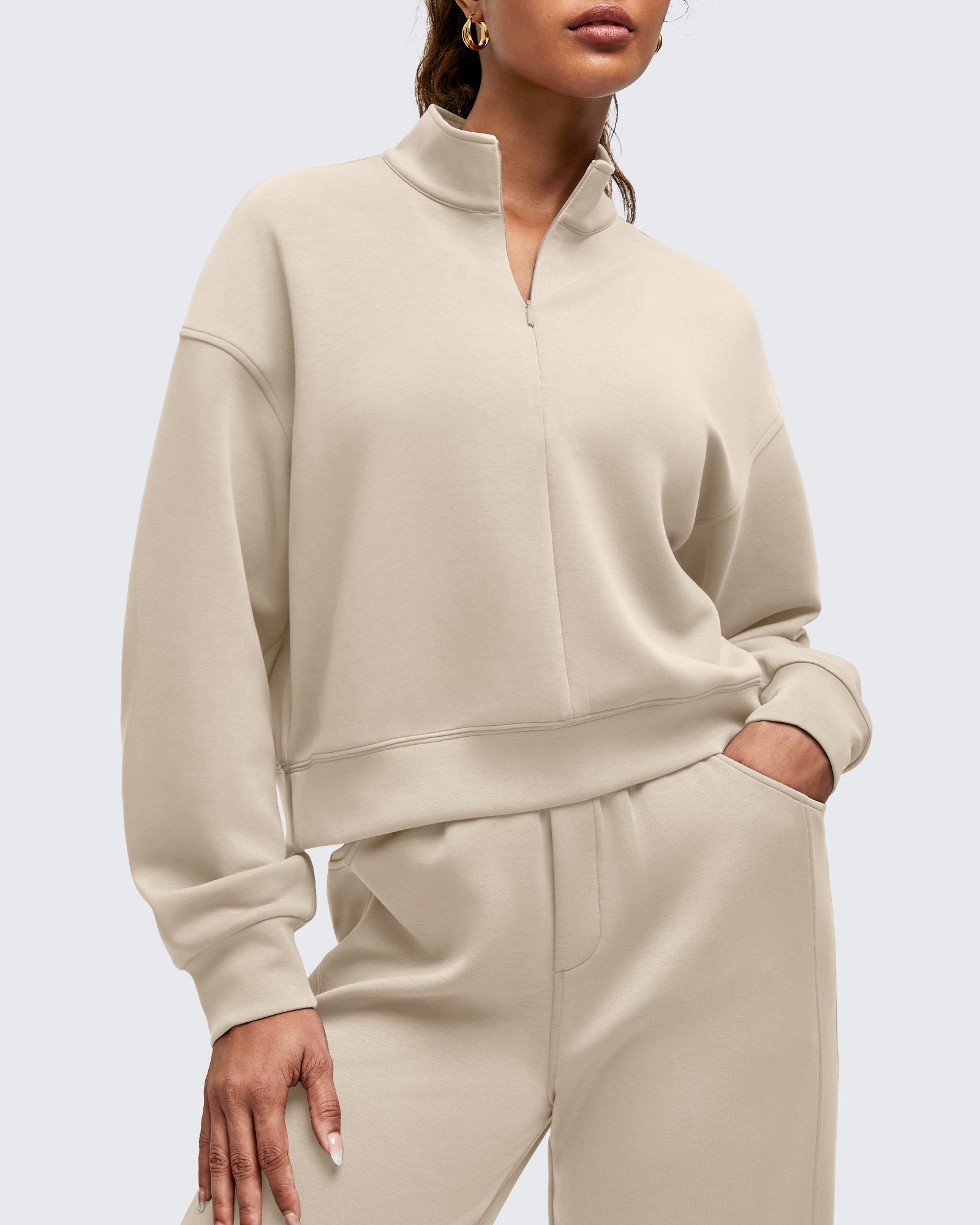 Smoofit Half-Zip Mock Neck Long Sleeve Sweatshirts - G4Free
