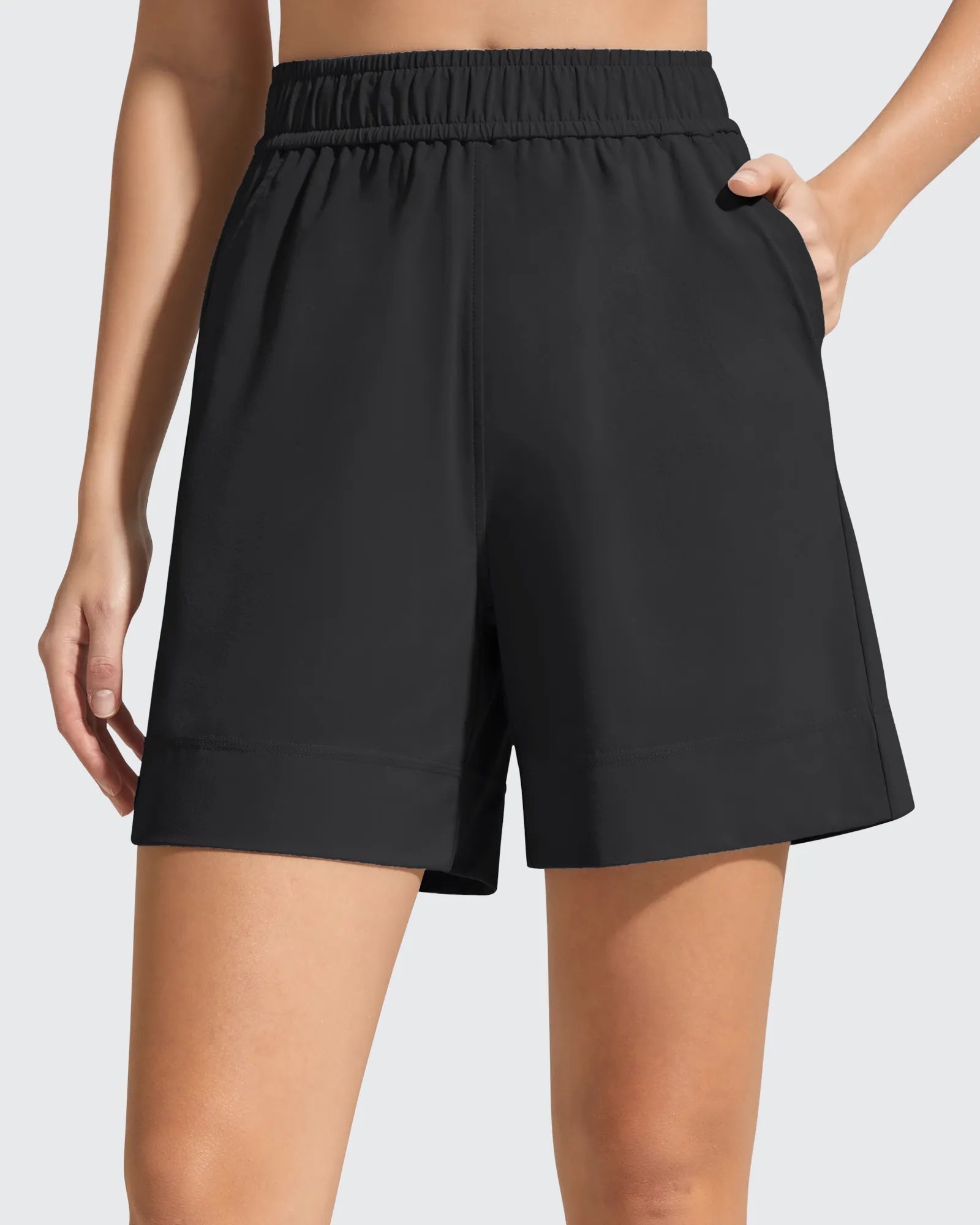 Strowen Elastic Waist Wide Leg A Line Shorts 4''