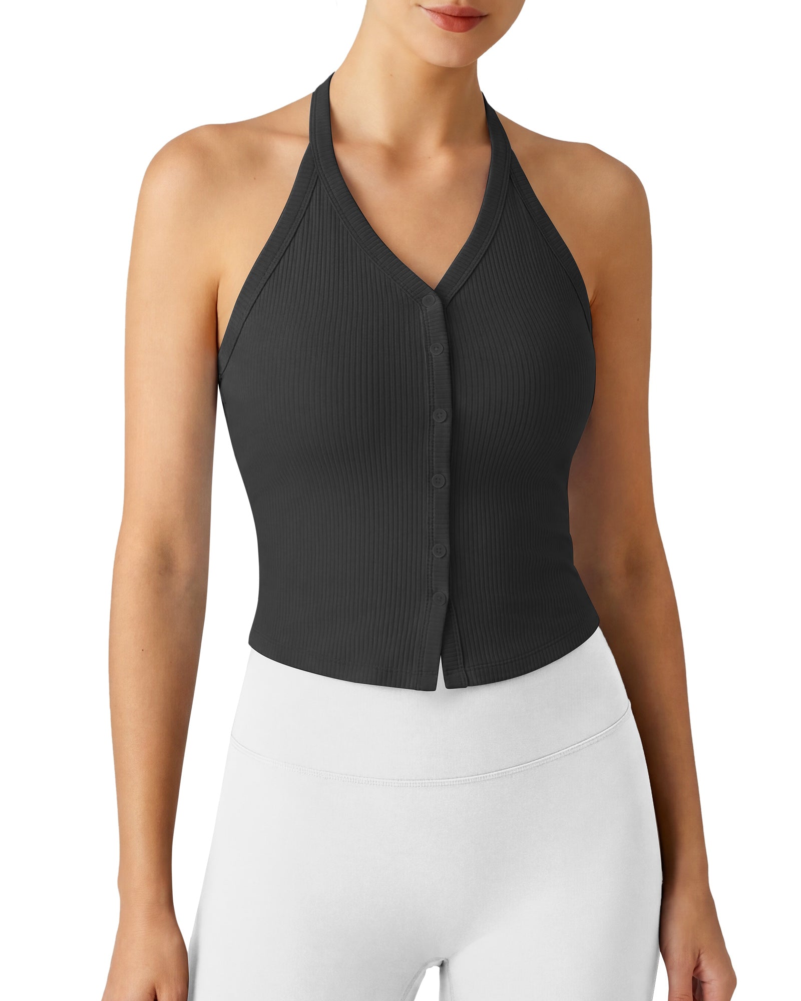 G4Free Ribbed Backless Halter Crop Cami