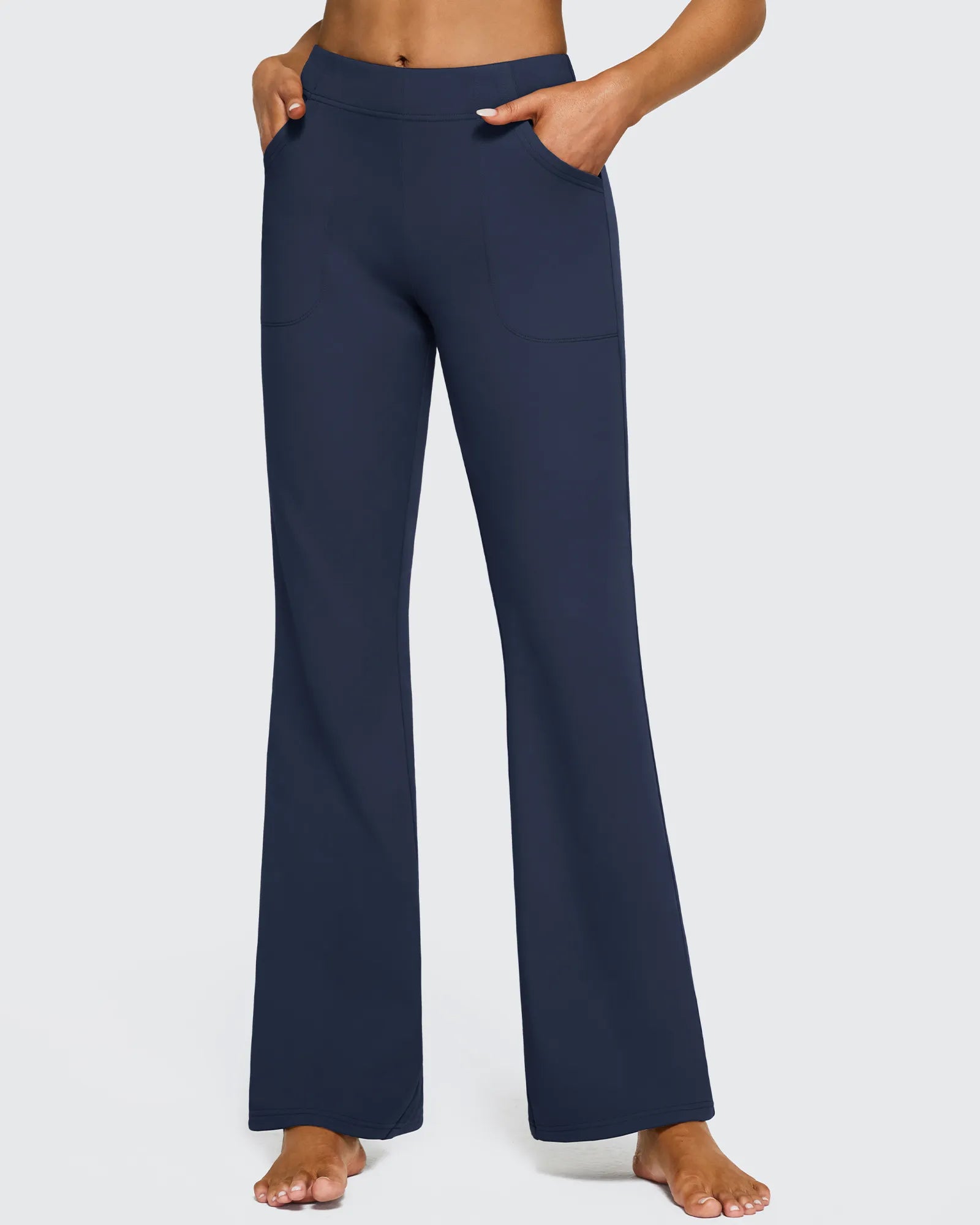 Fleece Lined High-Waist Flare Work Pants - G4Free