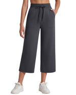 G4Free Smoofit High Waisted Drawstring Wide Leg Capris with Pockets