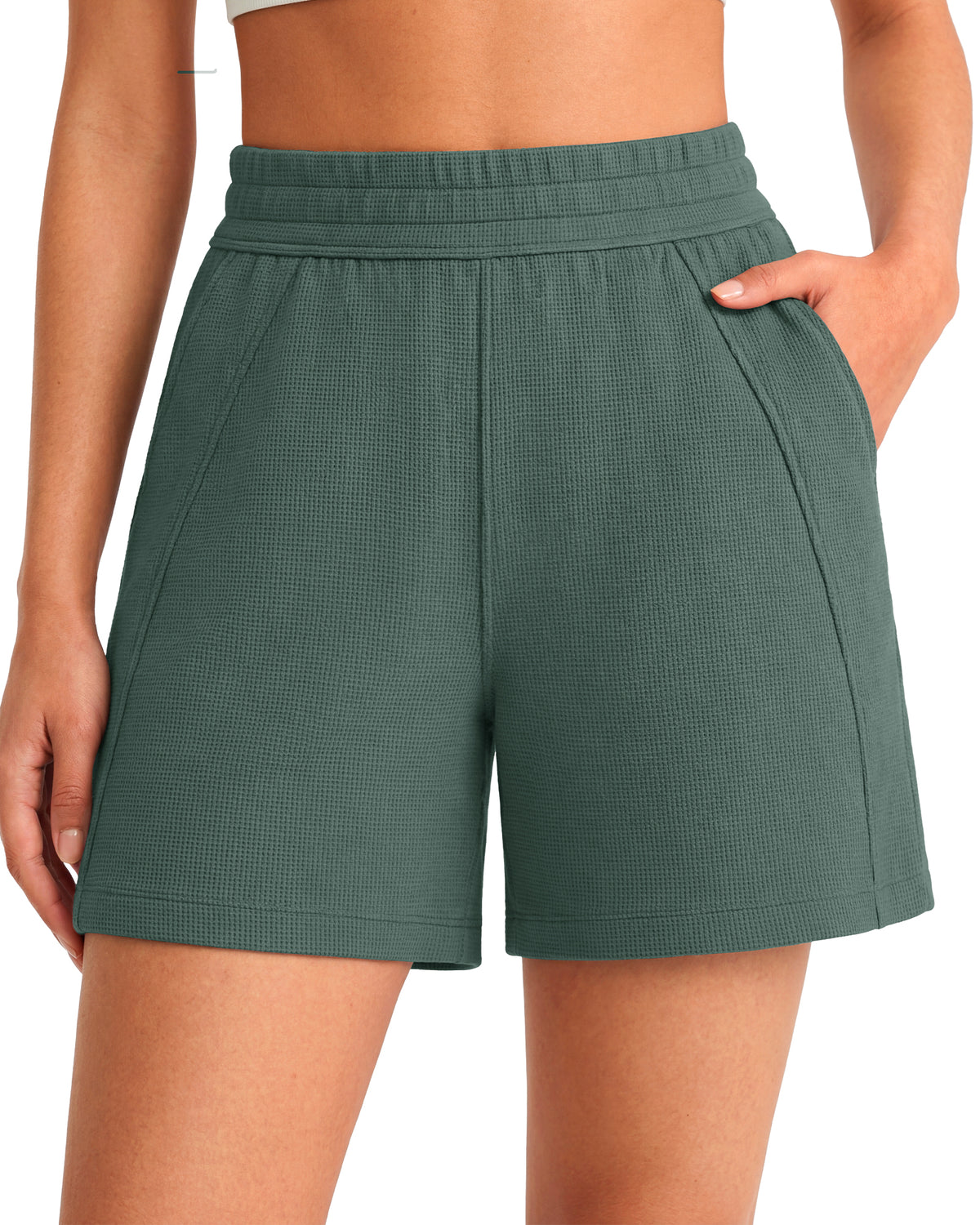 G4Free Waffle Knit 4'' High Waisted Shorts with Pockets