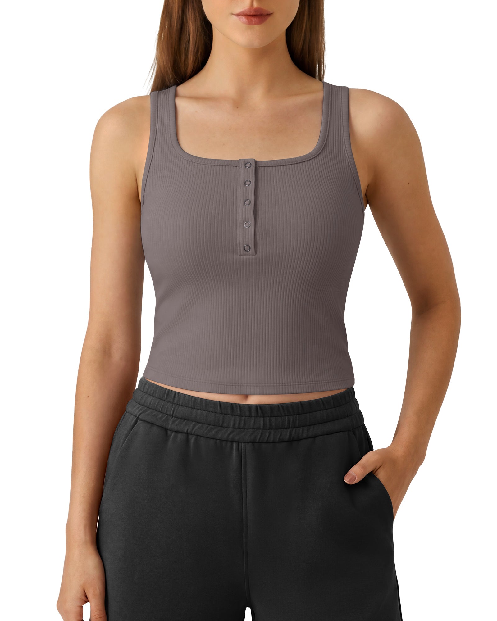 Neck Sleeveless Crop Tops G4Free Ribbed Cropped Henley Tank Top