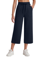 G4Free Smoofit High Waisted Drawstring Wide Leg Capris with Pockets