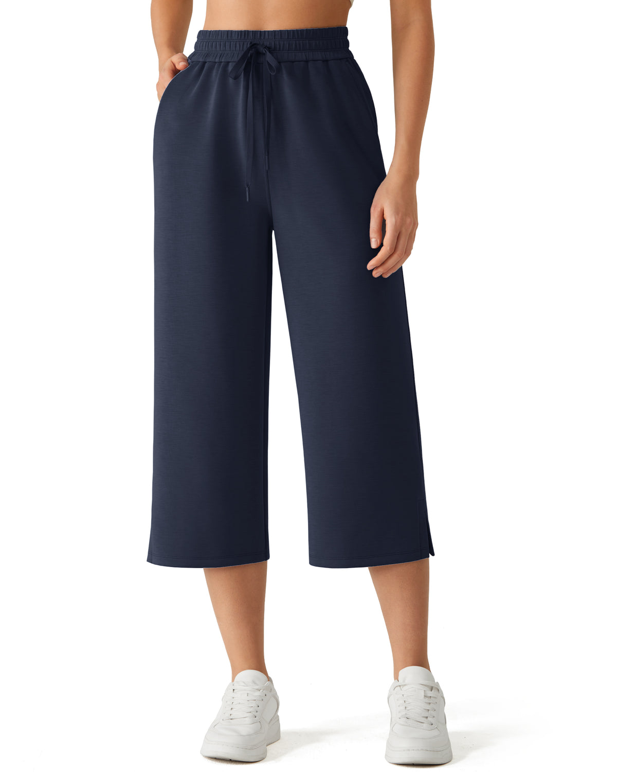 G4Free Smoofit Drawstring Wide Leg Capri Pants with Pockets