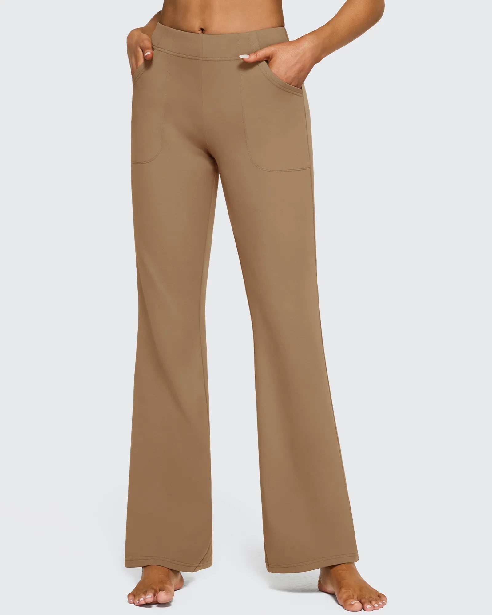 Fleece Lined High-Waist Flare Work Pants - G4Free