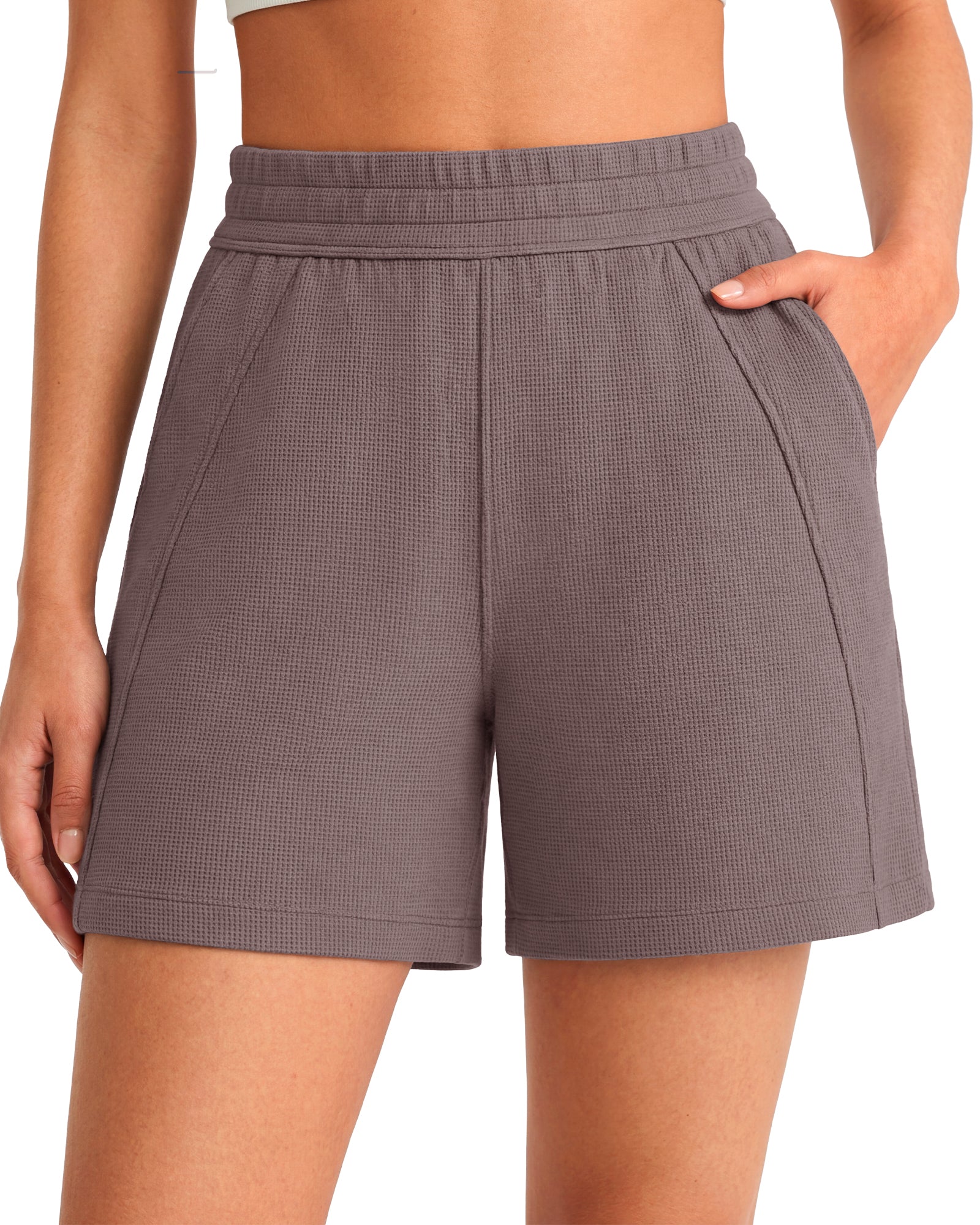 G4Free Waffle Knit 4'' High Waisted Shorts with Pockets