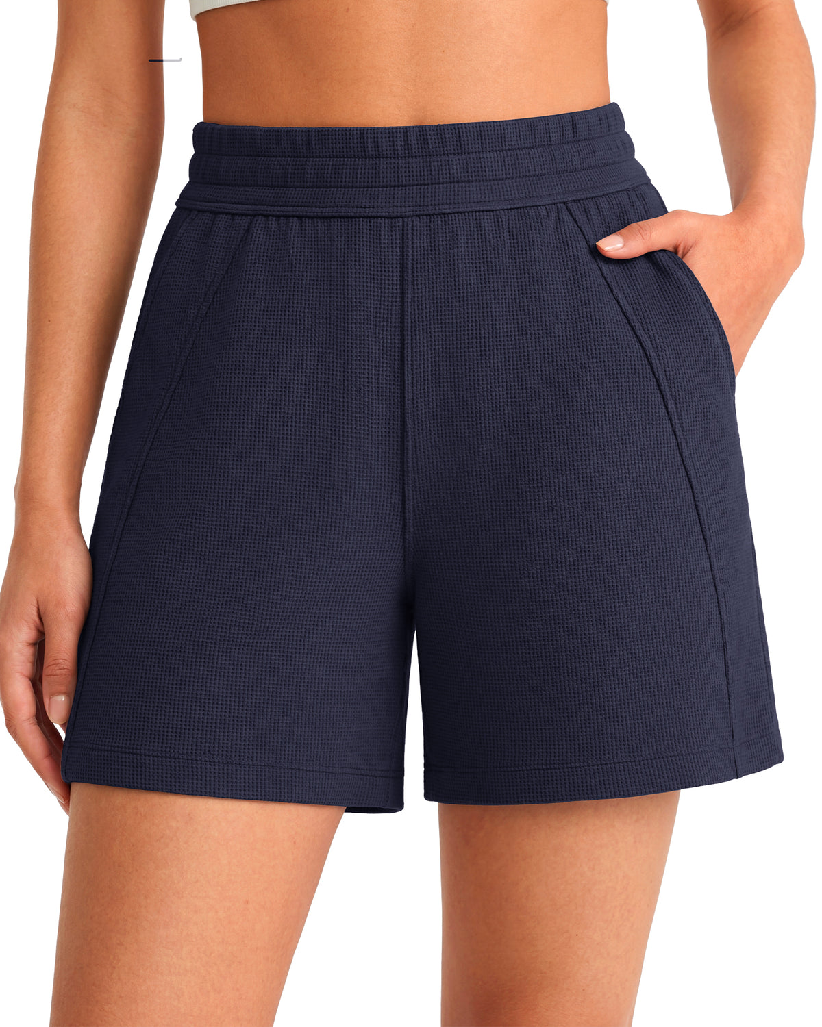 G4Free Waffle Knit 4'' High Waisted Shorts with Pockets