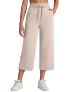 G4Free Smoofit High Waisted Drawstring Wide Leg Capris with Pockets