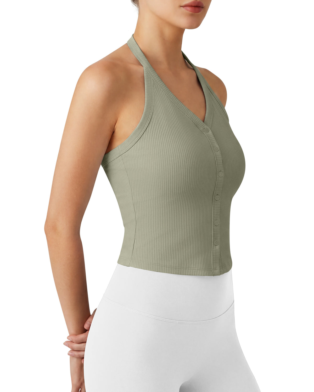 G4Free Ribbed Backless Halter Crop Cami