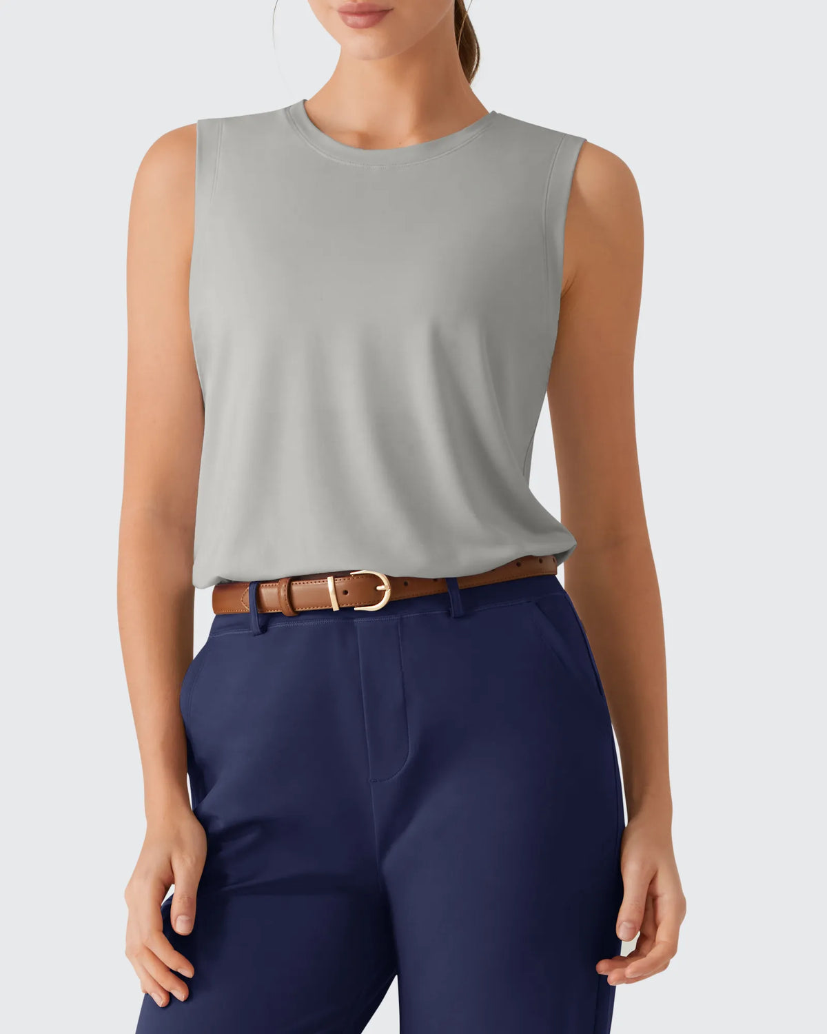 Side Slits Loose Fit High Neck Athletic Tanks