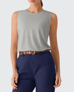 Side Slits Loose Fit High Neck Athletic Tanks