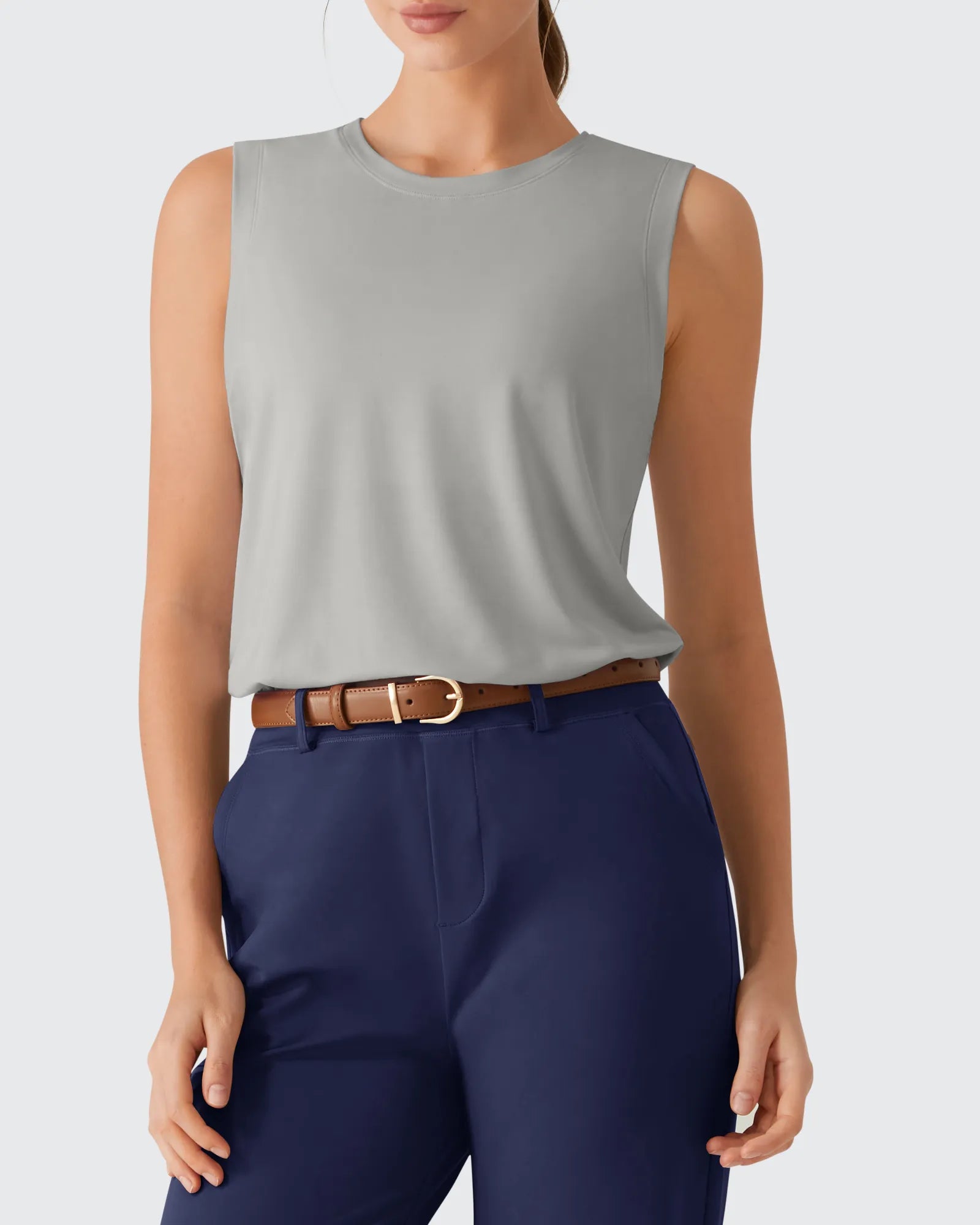 Side Slits Loose Fit High Neck Athletic Tanks