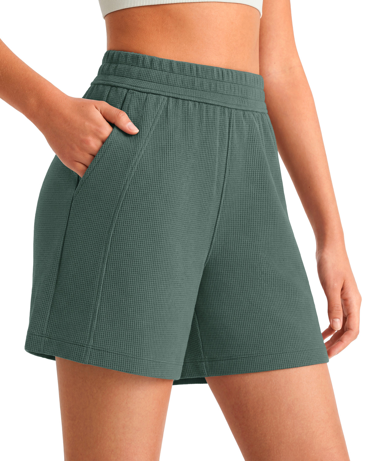 G4Free Waffle Knit 4'' High Waisted Shorts with Pockets