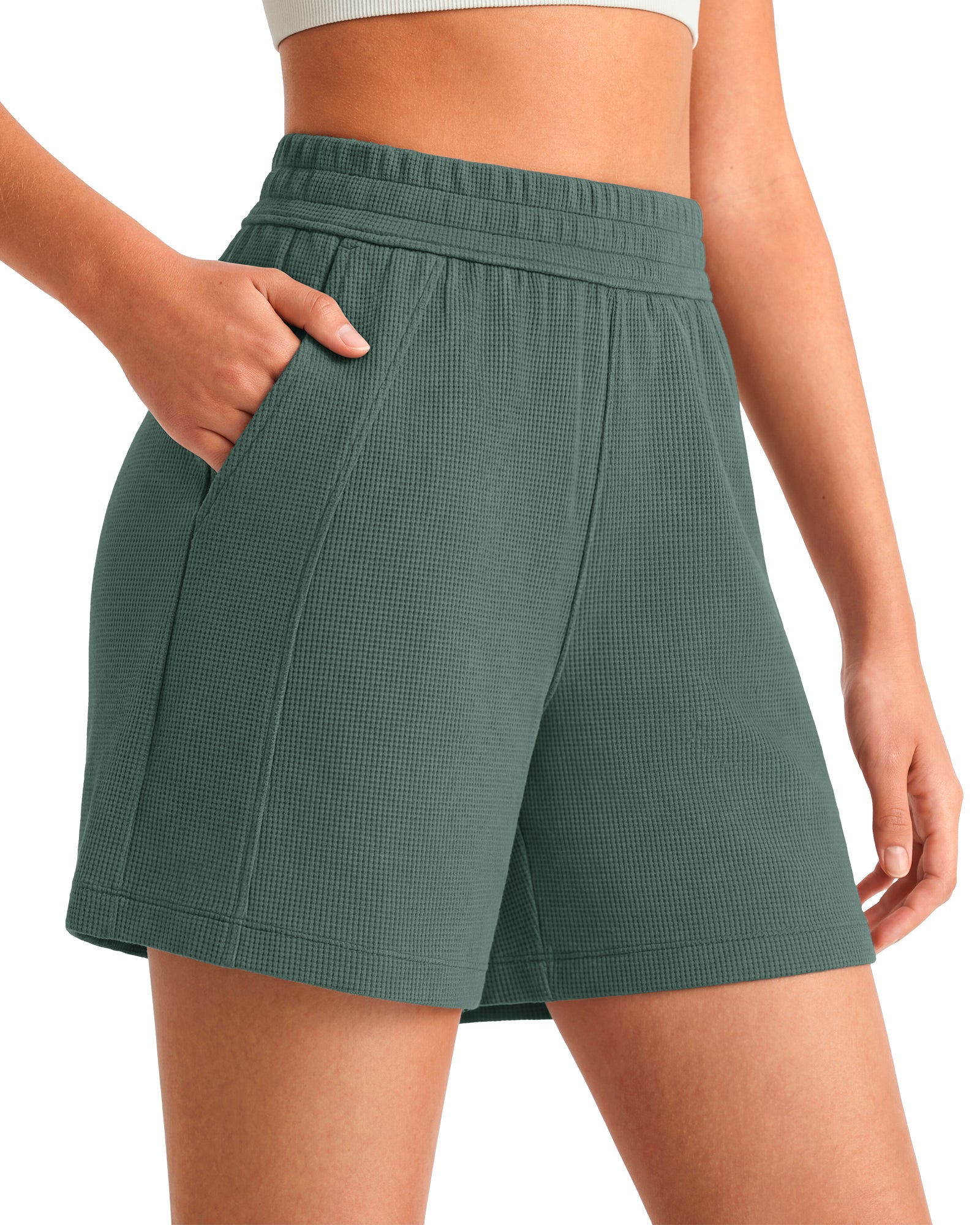G4Free Waffle Knit 4'' High Waisted Shorts with Pockets