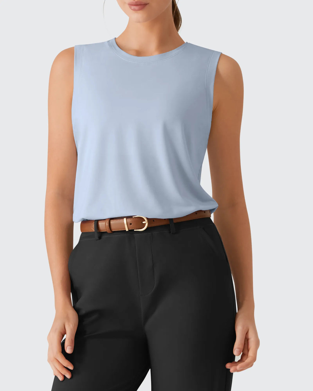 Side Slits Loose Fit High Neck Athletic Tanks