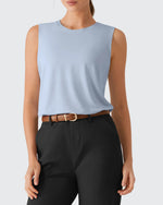 Side Slits Loose Fit High Neck Athletic Tanks