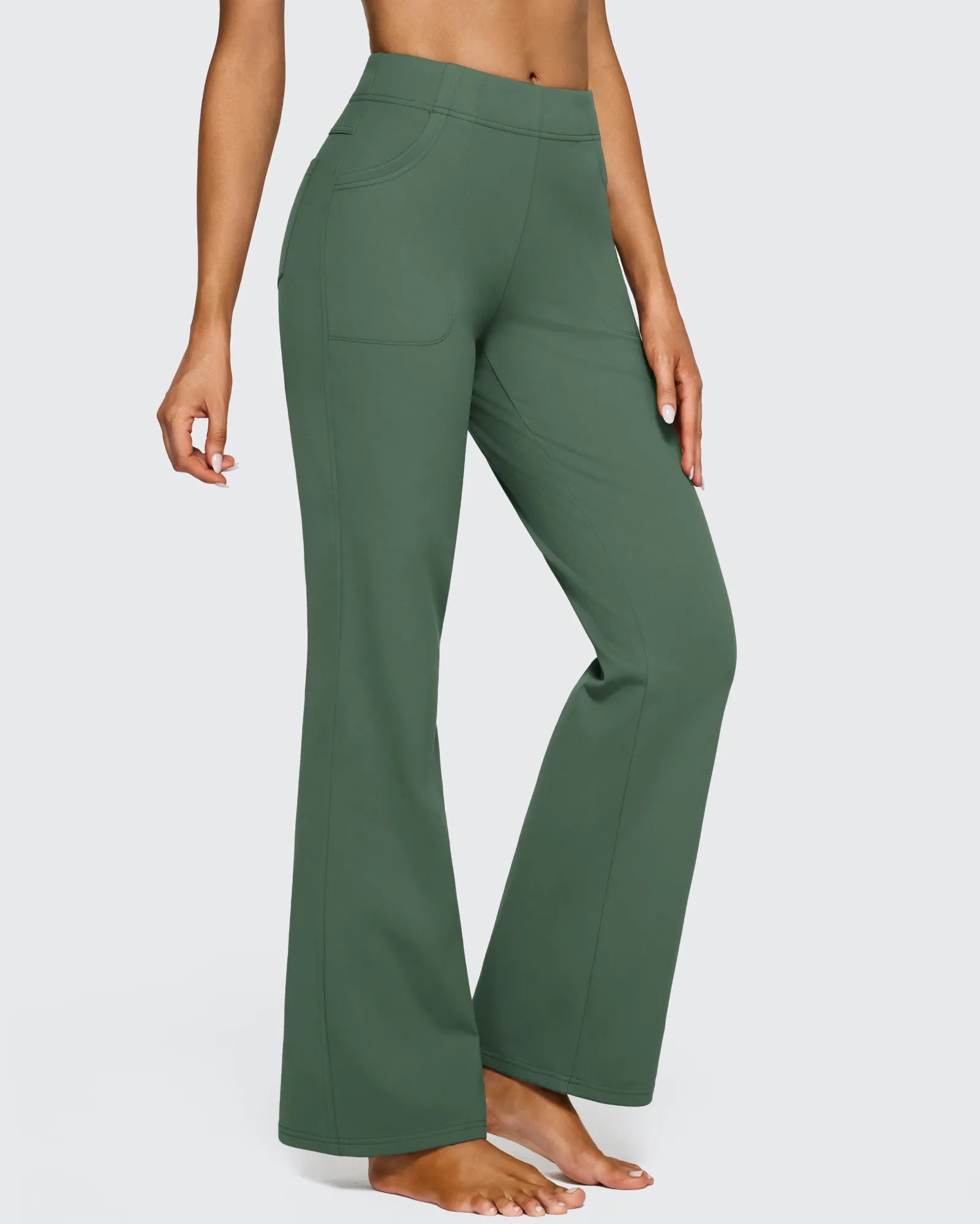 Fleece Lined High-Waist Flare Work Pants - G4Free