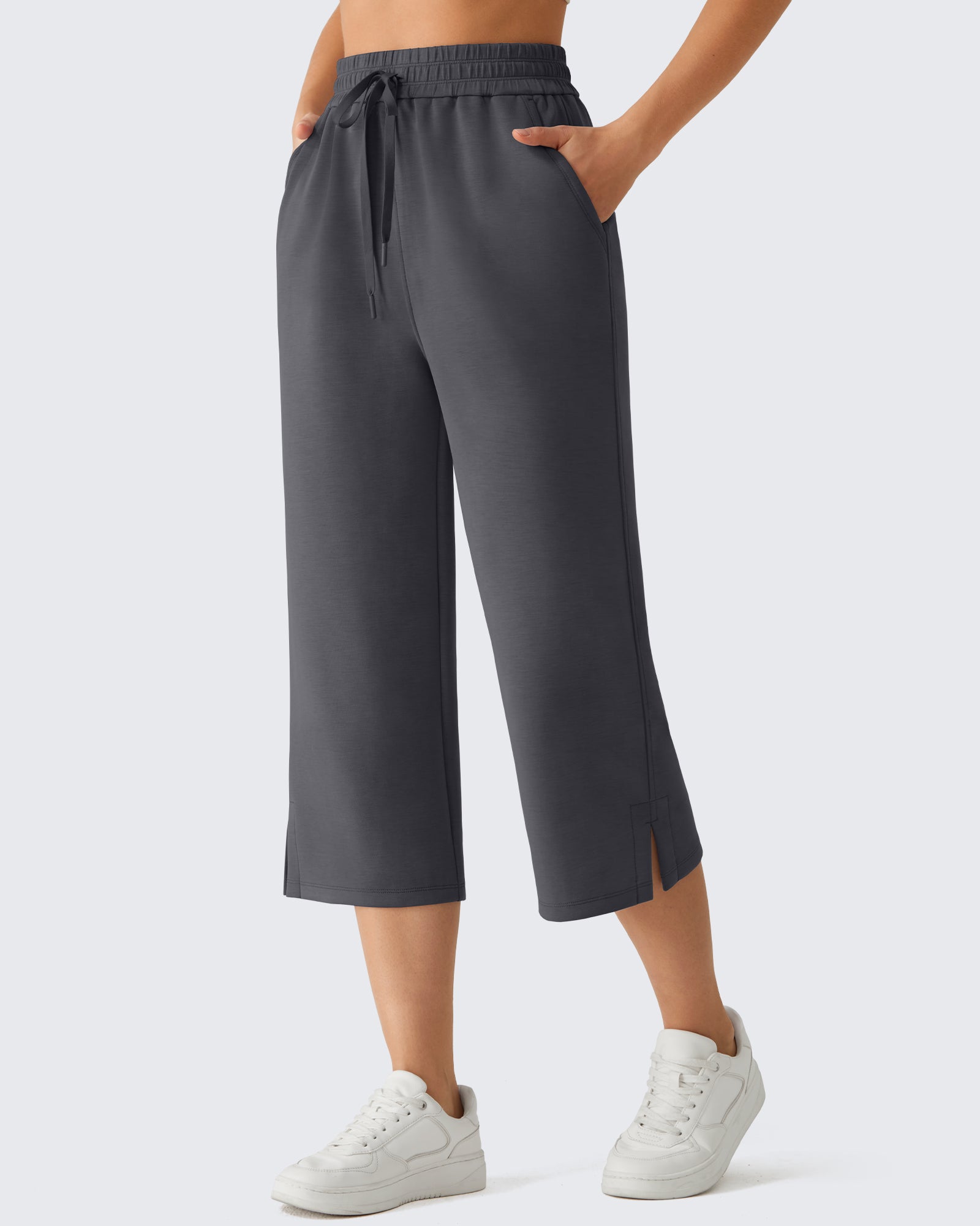 G4Free Smoofit Drawstring Wide Leg Capri Pants with Pockets
