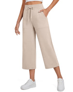 G4Free Smoofit High Waisted Drawstring Wide Leg Capris with Pockets