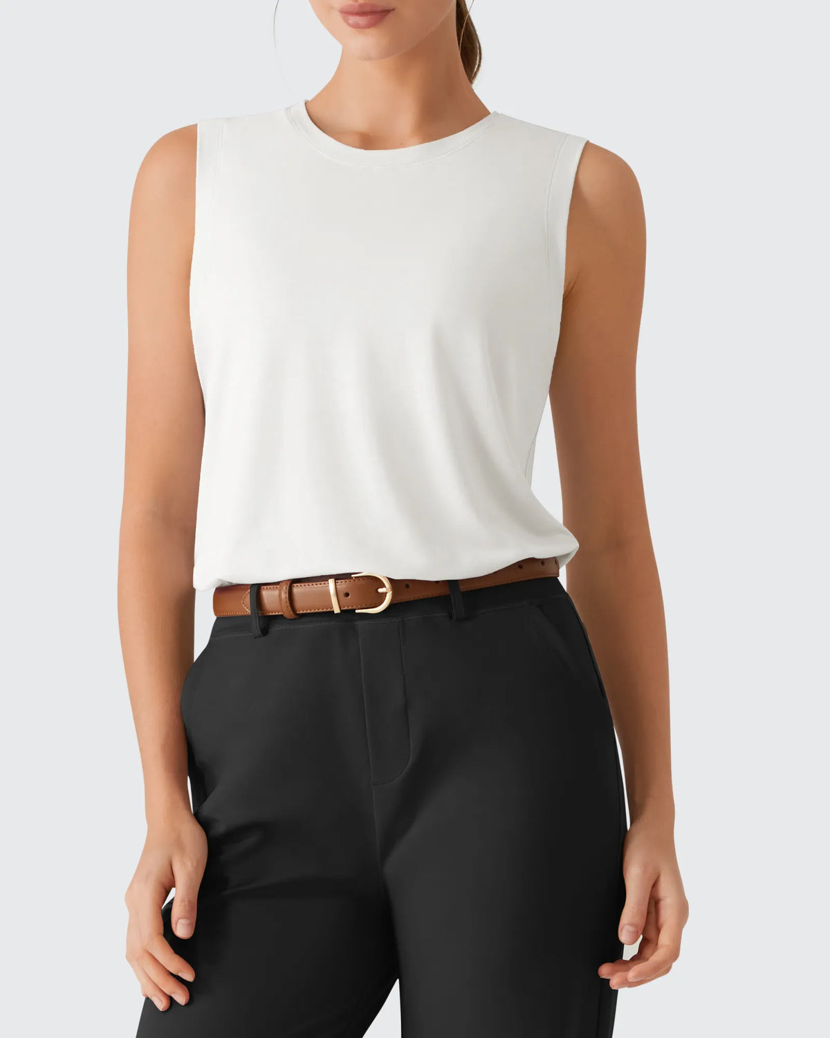 Side Slits Loose Fit High Neck Athletic Tanks