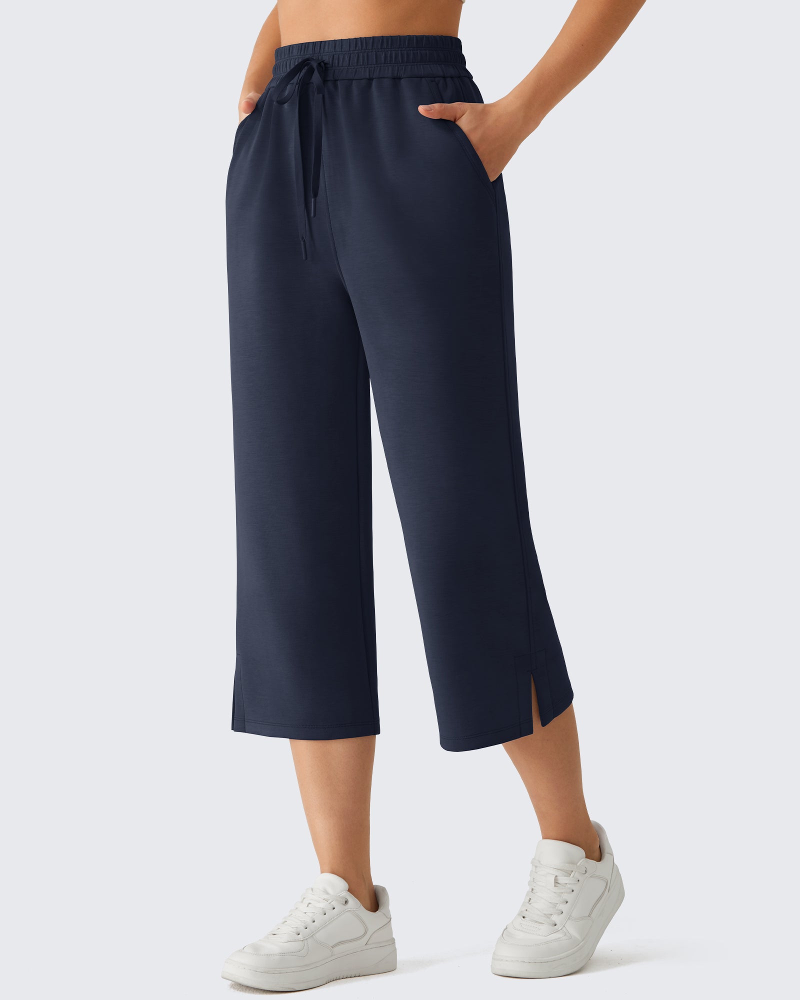 G4Free Smoofit Drawstring Wide Leg Capri Pants with Pockets