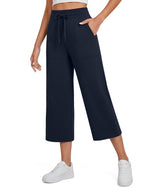 G4Free Smoofit High Waisted Drawstring Wide Leg Capris with Pockets