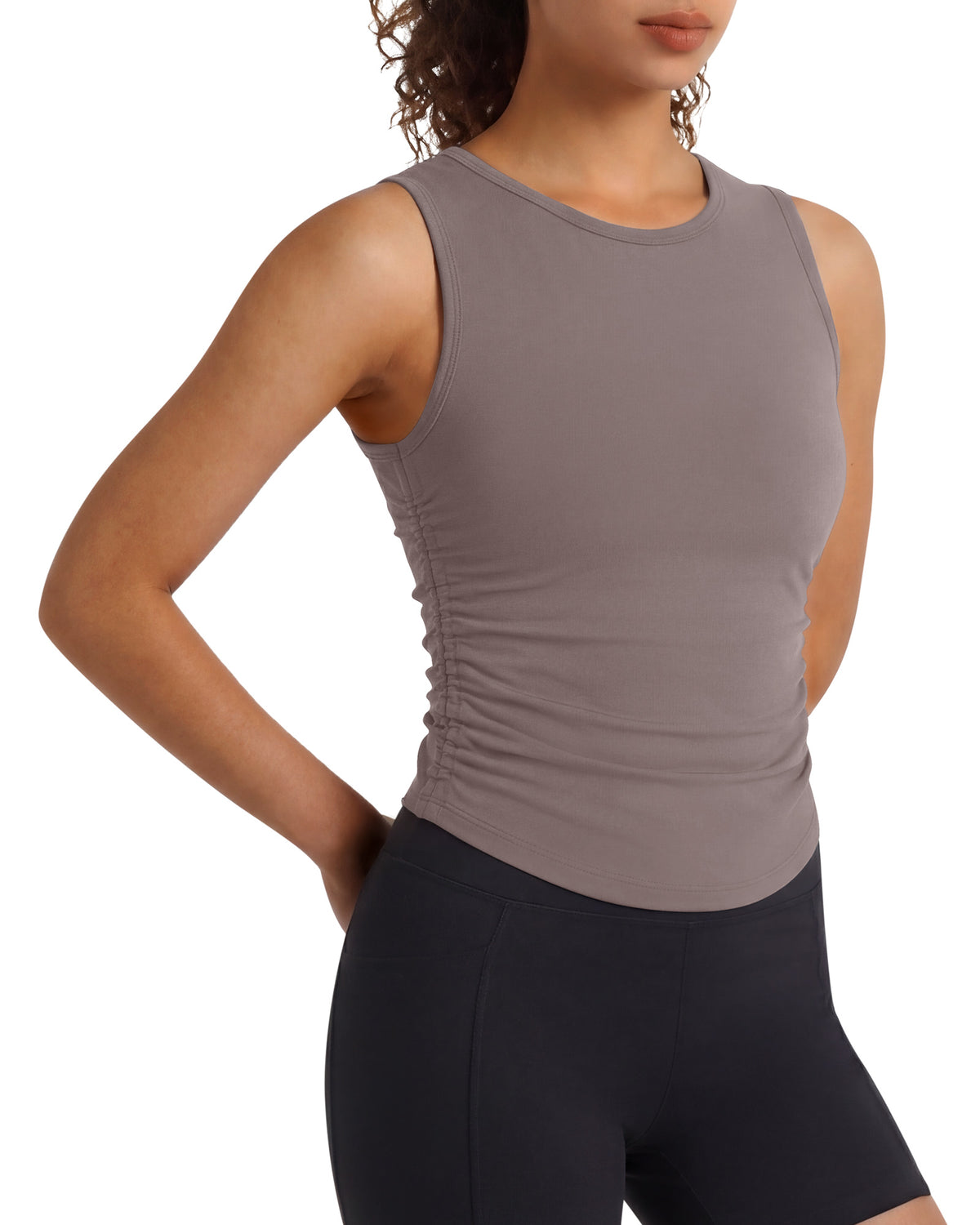 Camiseta sin mangas de yoga G4Free BareFeel con cuello alto fruncido