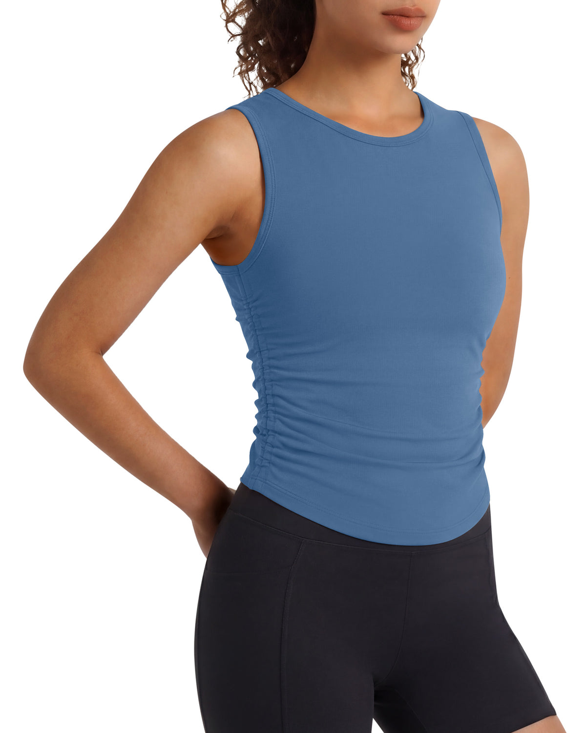 Camiseta sin mangas de yoga G4Free BareFeel con cuello alto fruncido