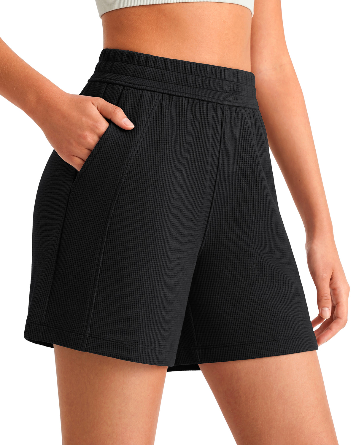 G4Free Waffle Knit 4'' High Waisted Shorts with Pockets