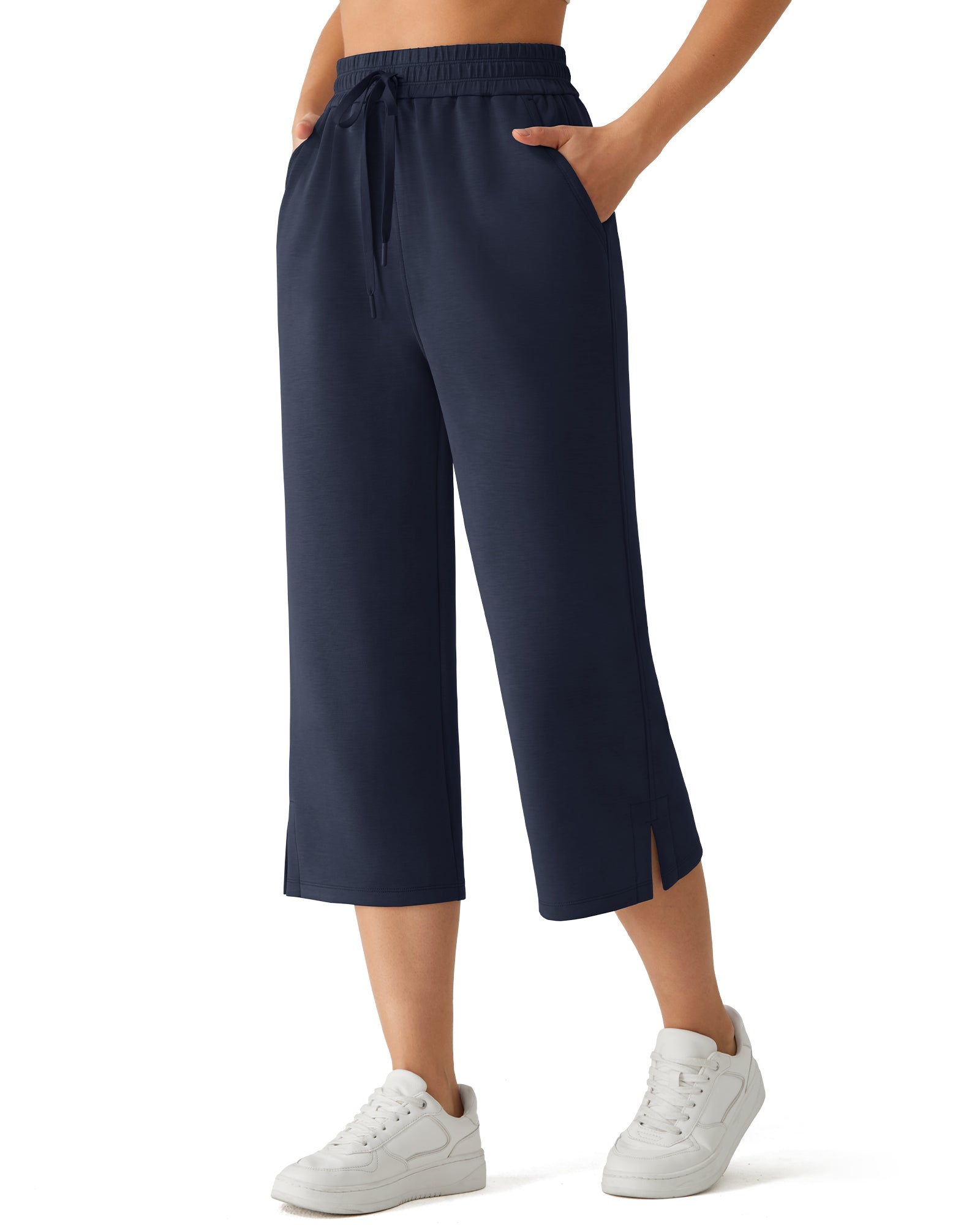 G4Free Smoofit Drawstring Wide Leg Capri Pants with Pockets