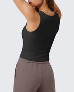 Neck Sleeveless Crop Tops G4Free Ribbed Cropped Henley Tank Top