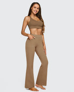 Fleece Lined High-Waist Flare Work Pants - G4Free