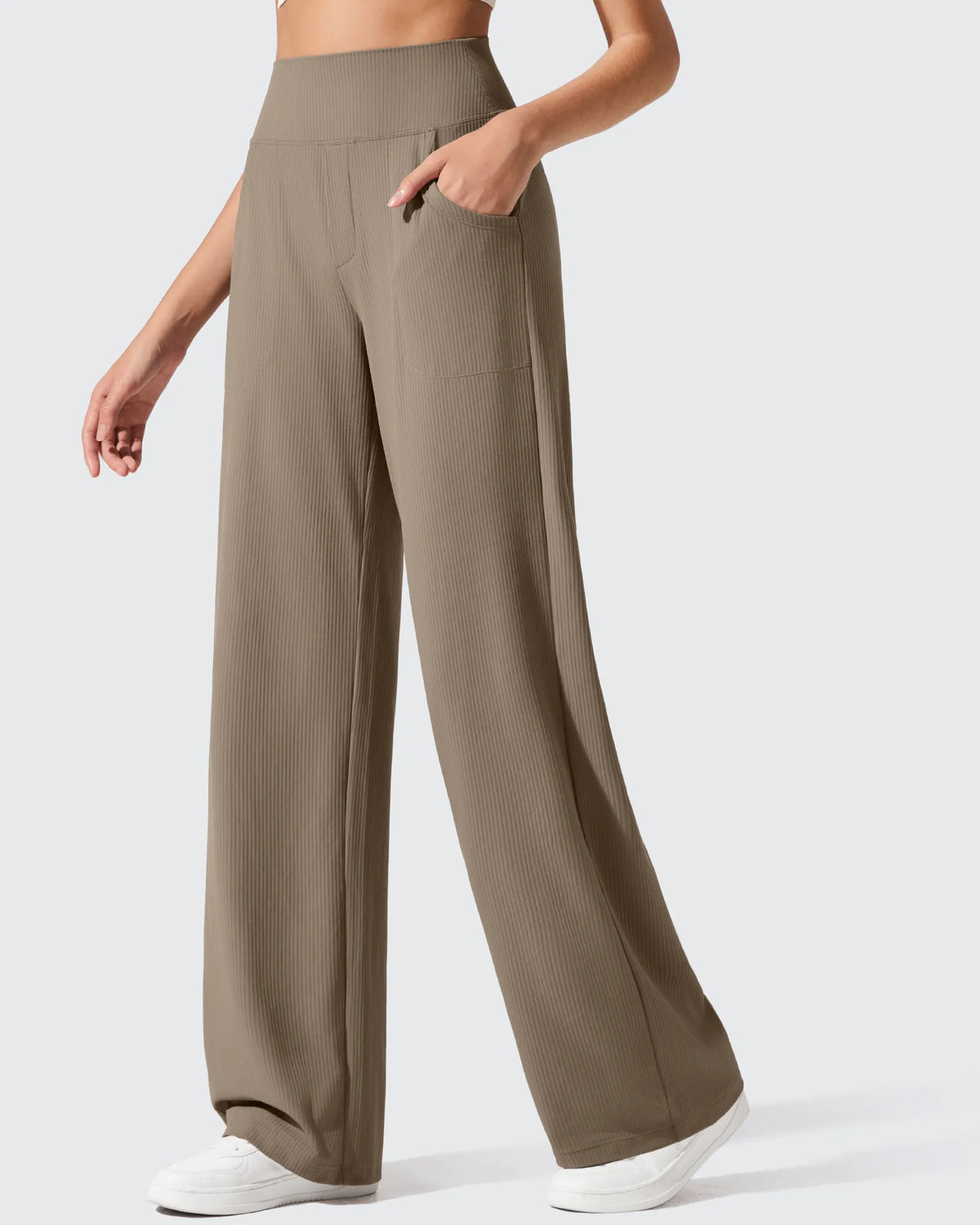 Ribbed Knit High Waist Wide Leg Yoga Pants
