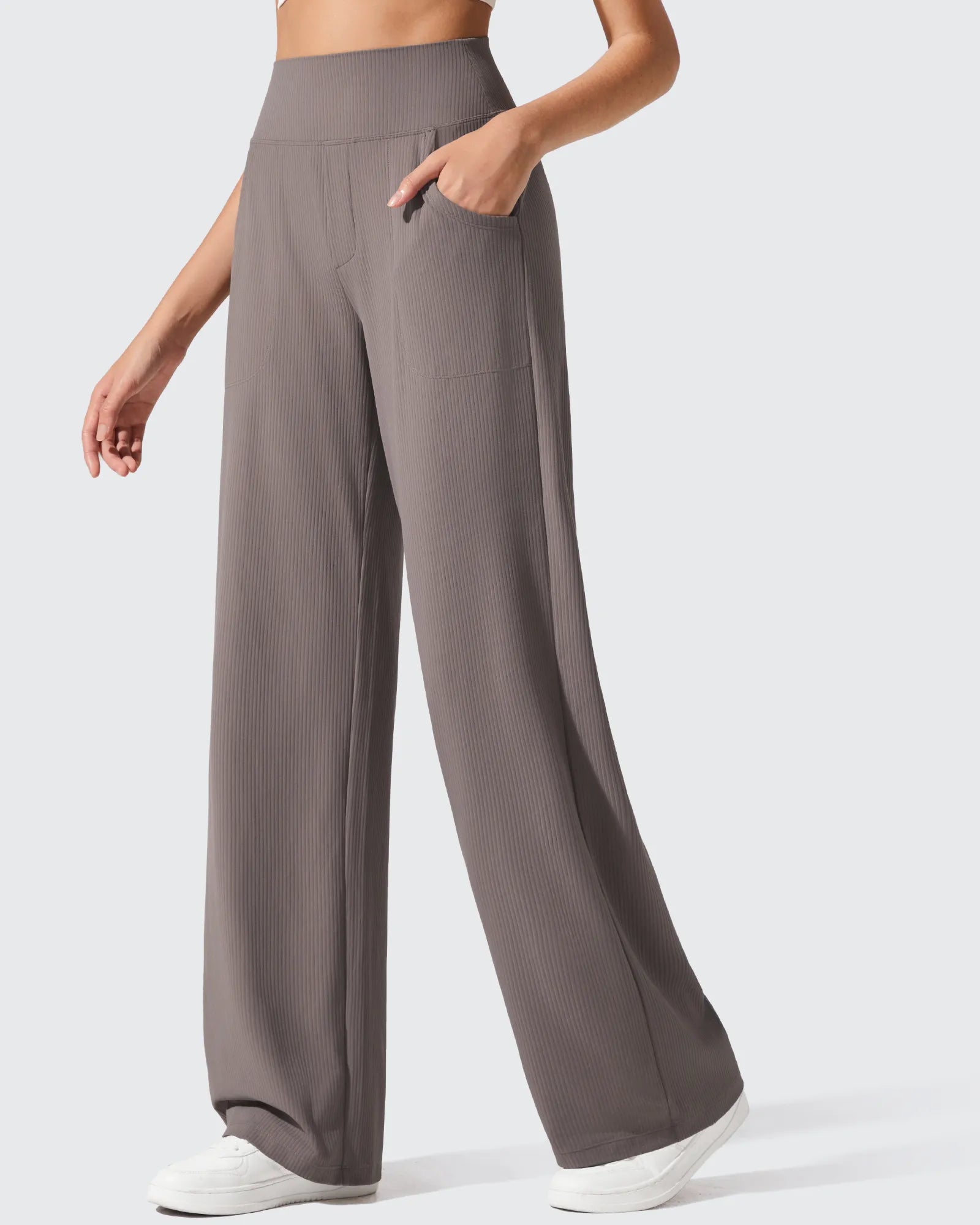 Ribbed Knit High Waist Wide Leg Yoga Pants