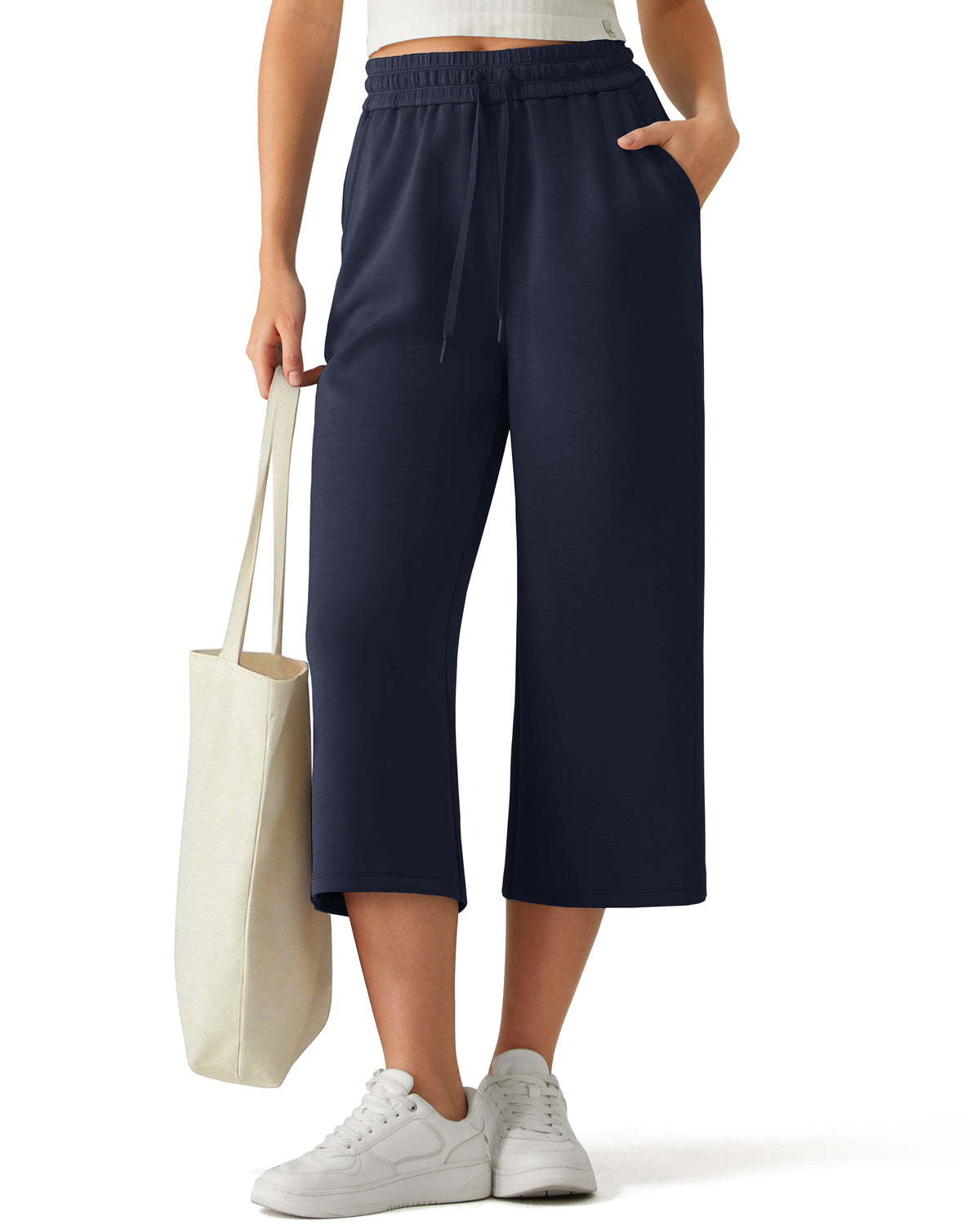 G4Free Smoofit Drawstring Wide Leg Capri Pants with Pockets