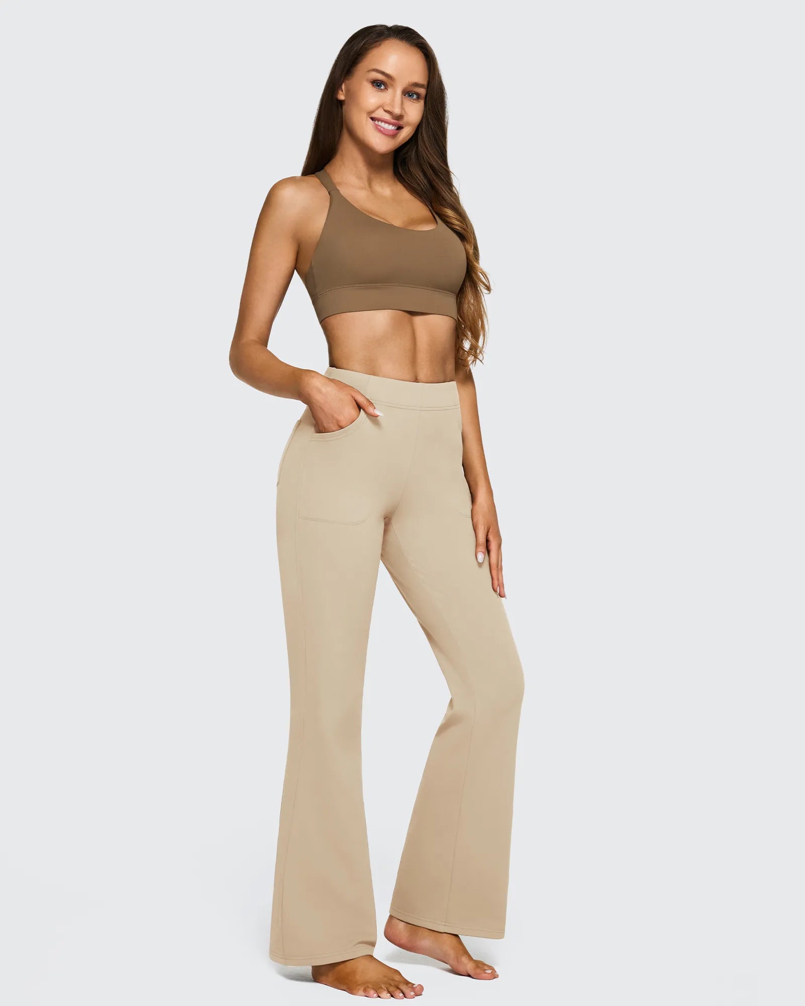 Fleece Lined High-Waist Flare Work Pants - G4Free
