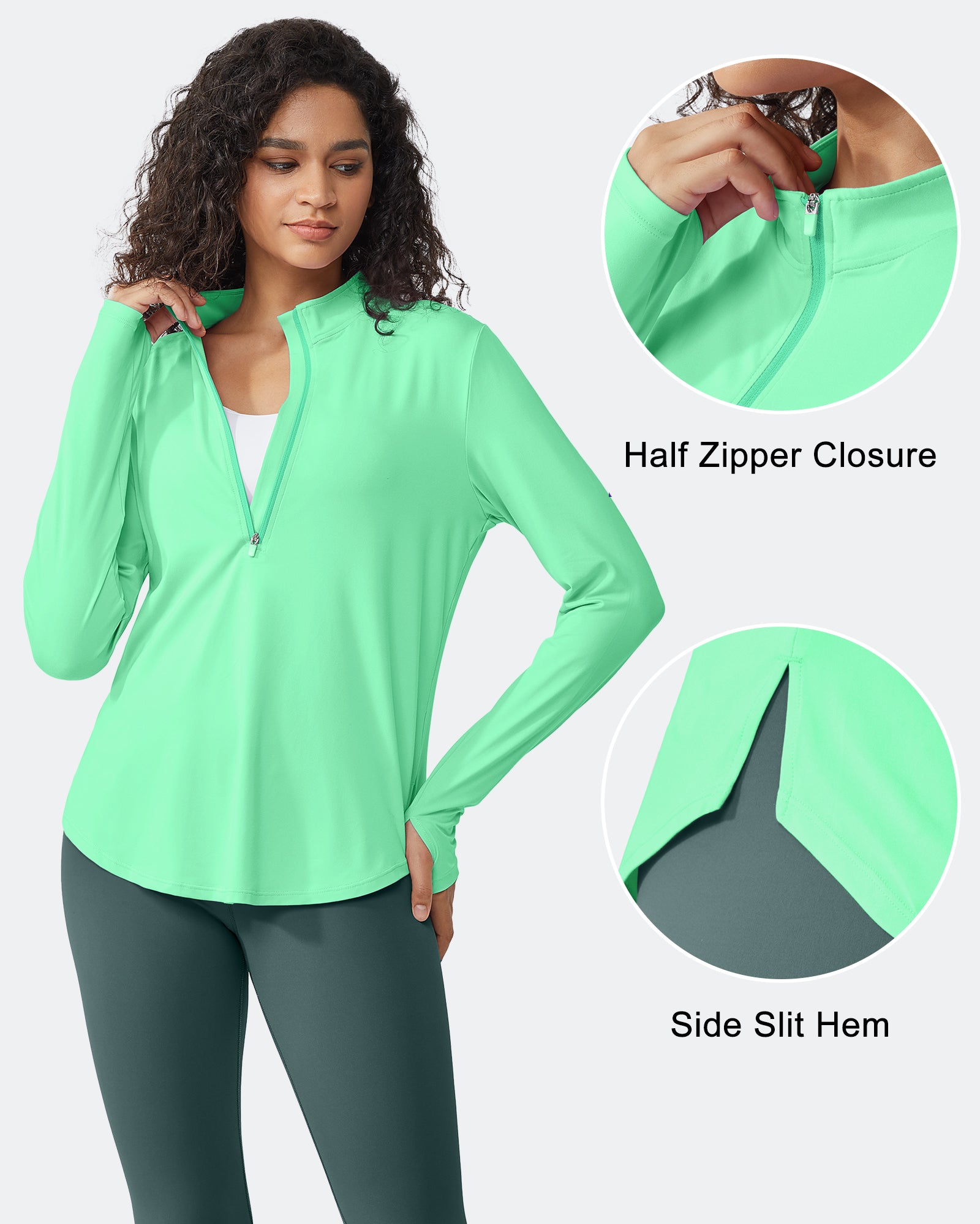 Quick Dry High Neck Sun Half Zip Workout Tops - G4Free