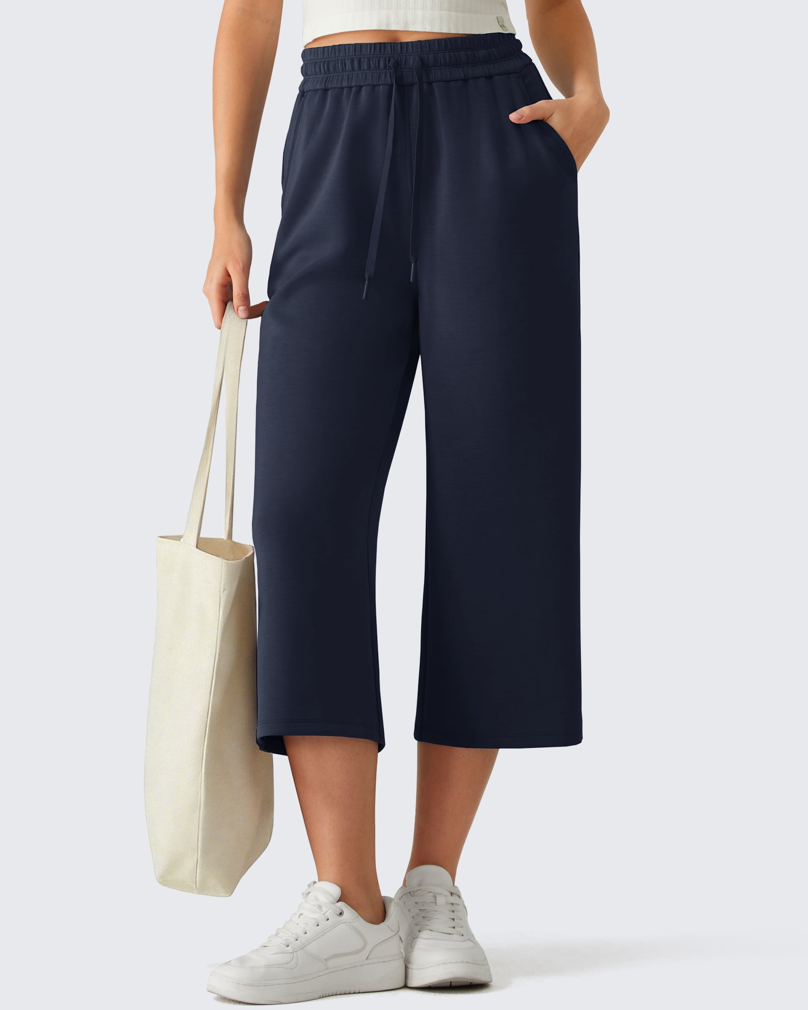 G4Free Smoofit Drawstring Wide Leg Capri Pants with Pockets