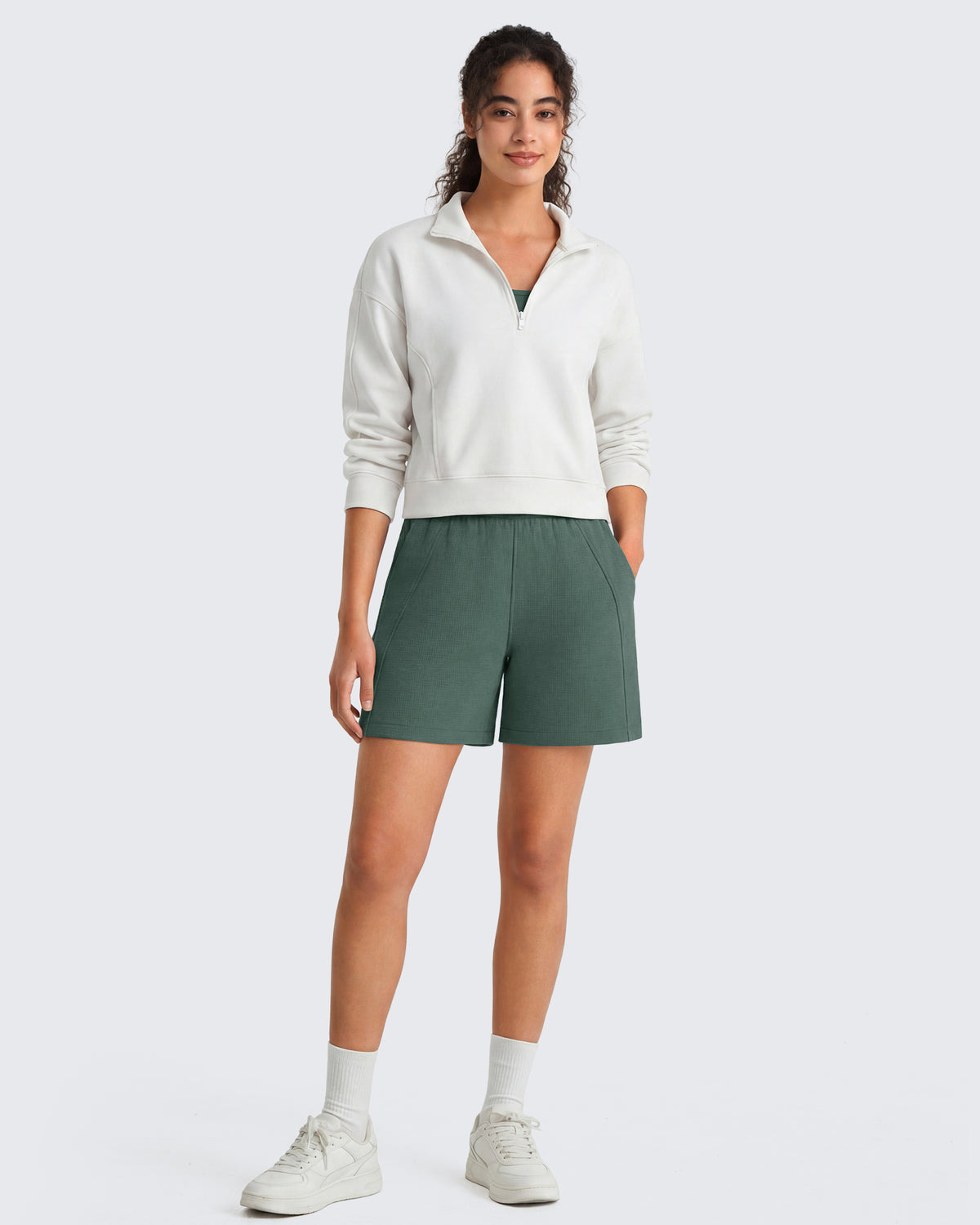 G4Free Waffle Knit 4'' High Waisted Shorts with Pockets