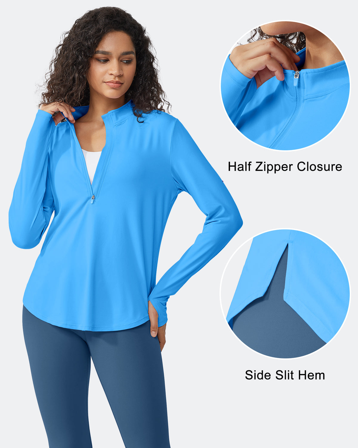 Quick Dry High Neck Sun Half Zip Workout Tops - G4Free