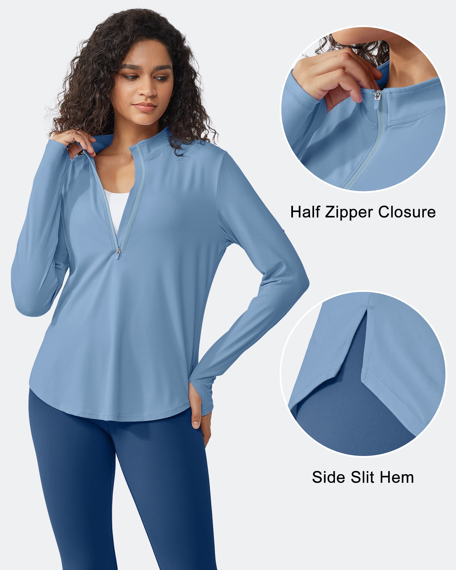 Quick Dry High Neck Sun Half Zip Workout Tops - G4Free