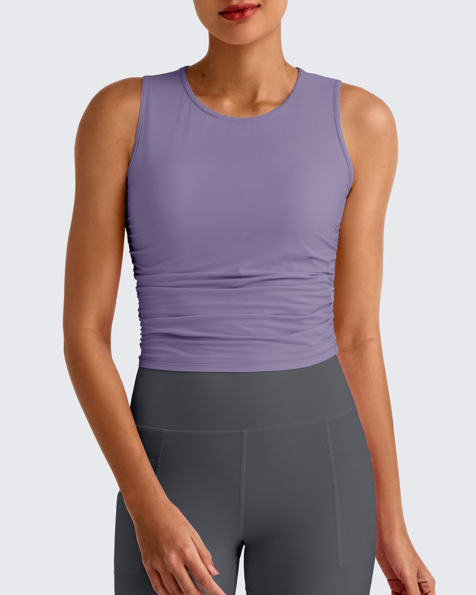 Lightbreeze Side Ruched Sleeveless Workout Tops - G4Free