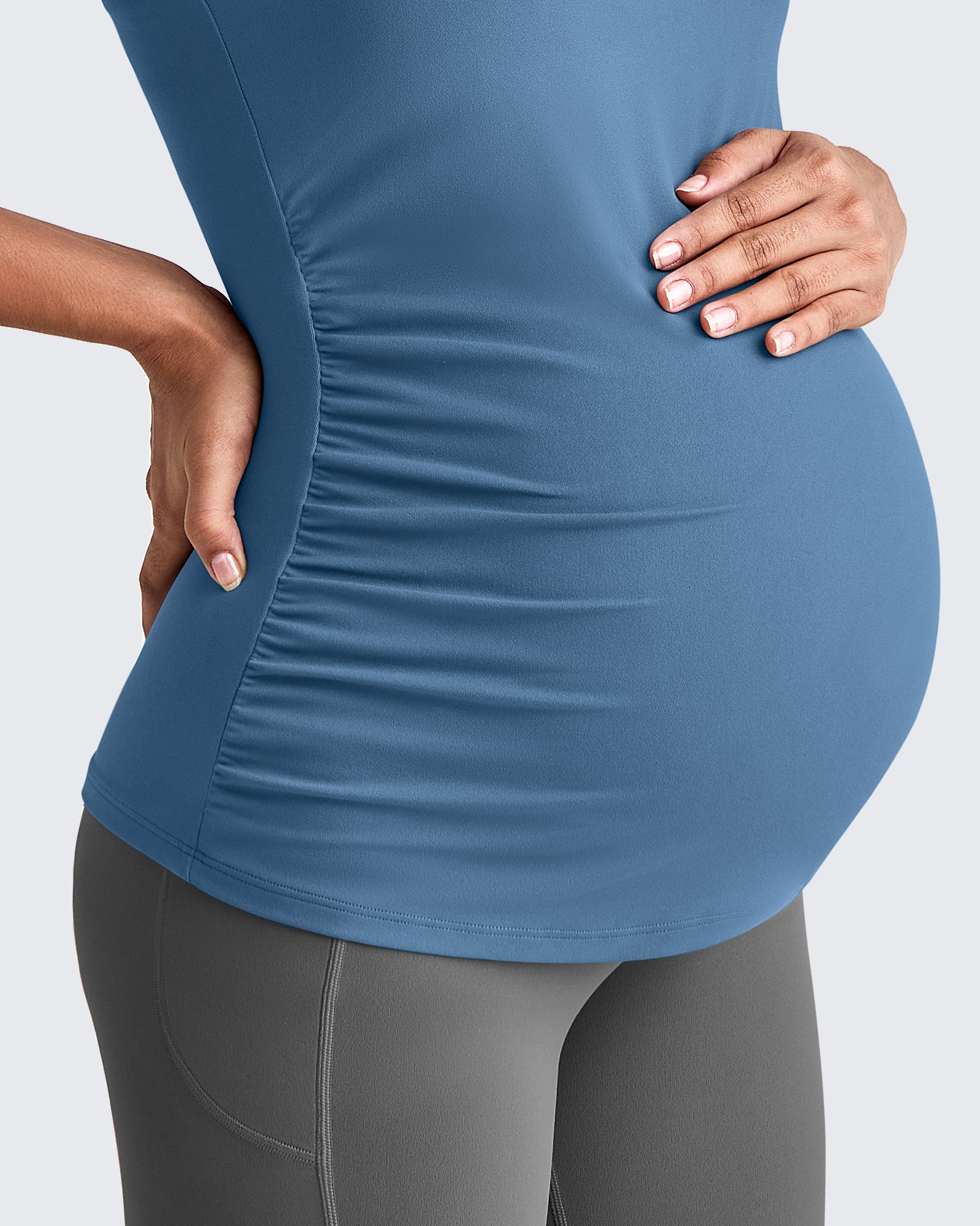 Square Neck Ruched Pregnancy Workout Tanks - G4Free