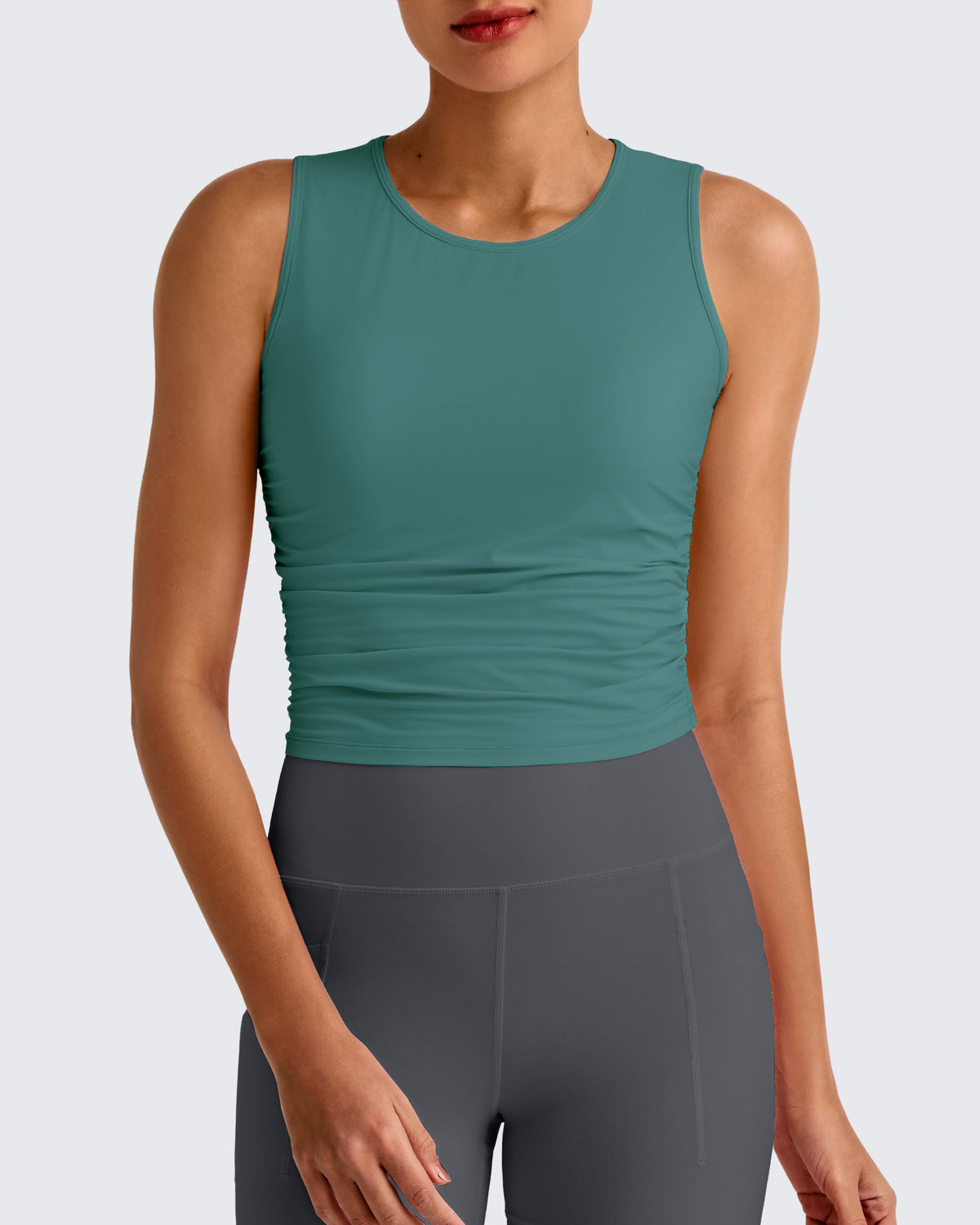 Lightbreeze Side Ruched Sleeveless Workout Tops - G4Free