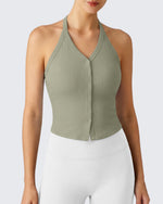 G4Free Ribbed Backless Halter Crop Cami