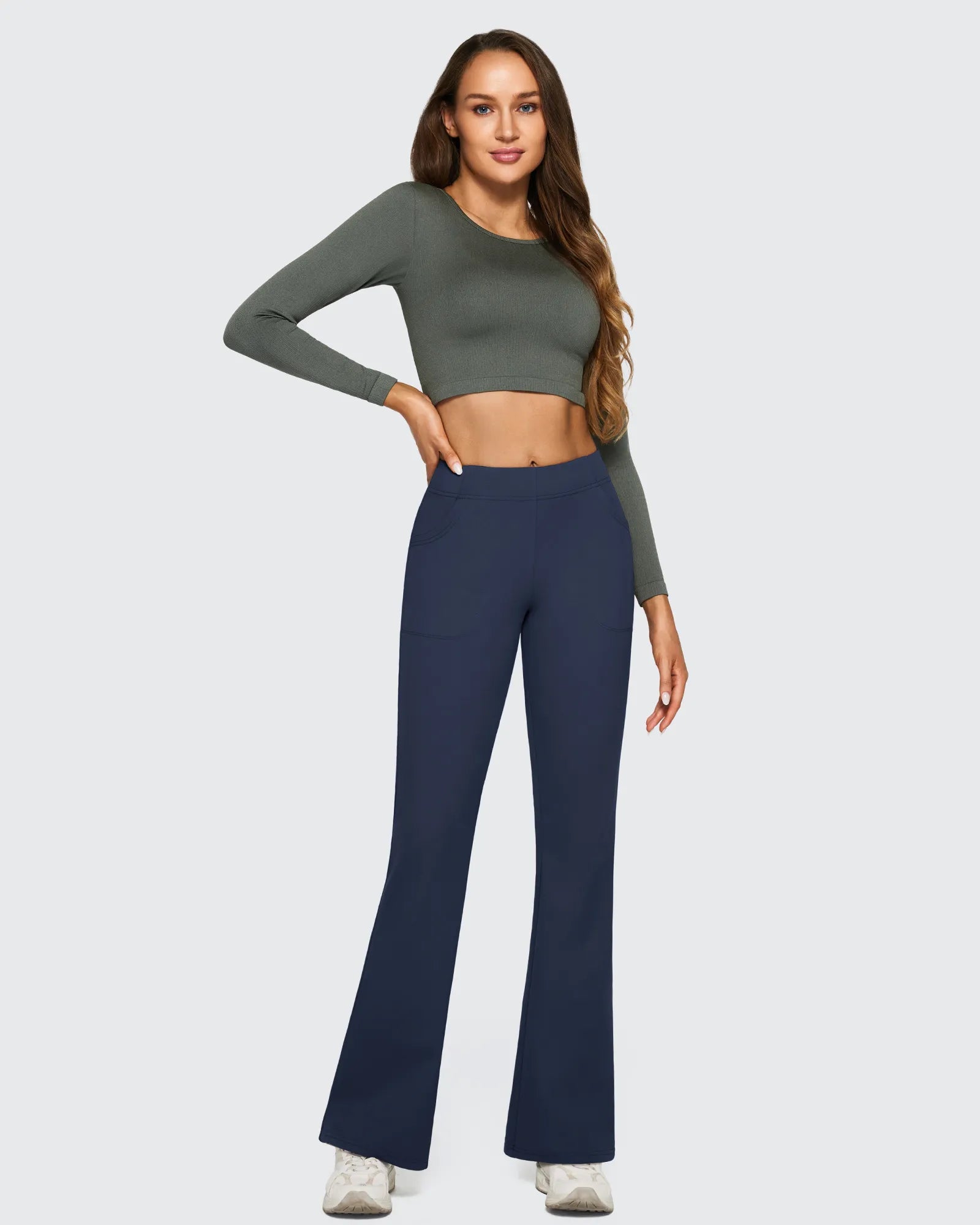 Fleece Lined High-Waist Flare Work Pants - G4Free