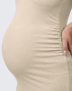Vestido de tanque de maternidad G4Free de cuello cuadrado acanalado tipo midi