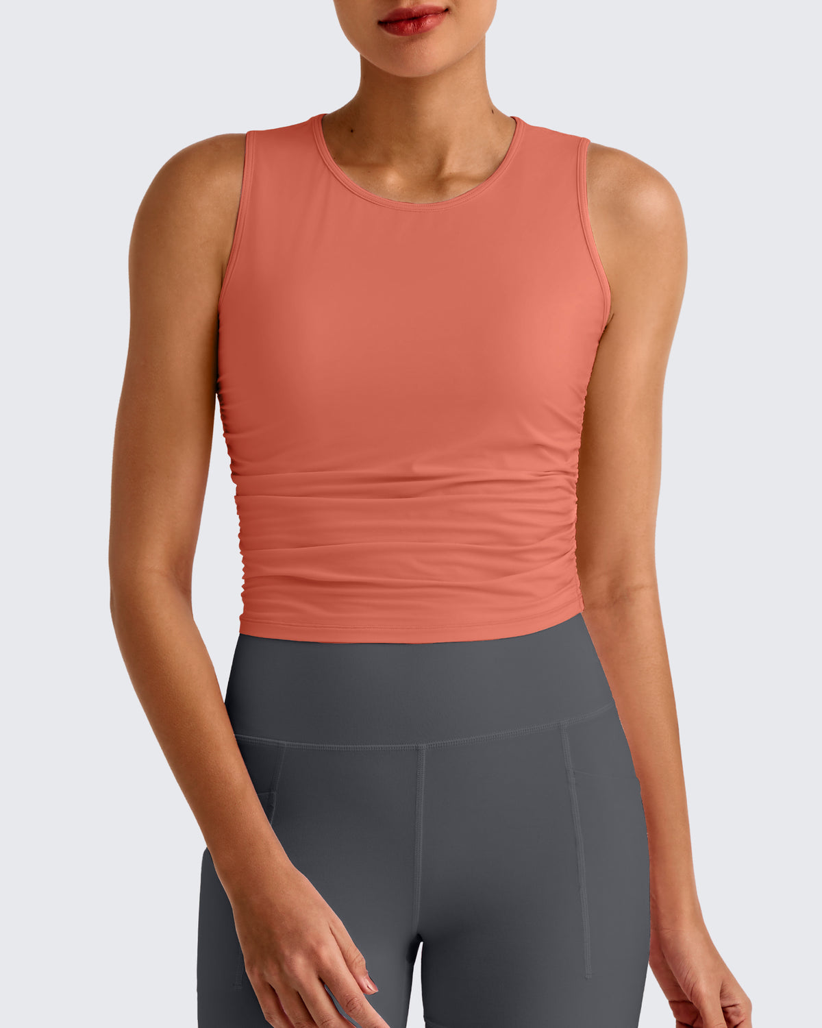 Lightbreeze Side Ruched Sleeveless Workout Tops - G4Free