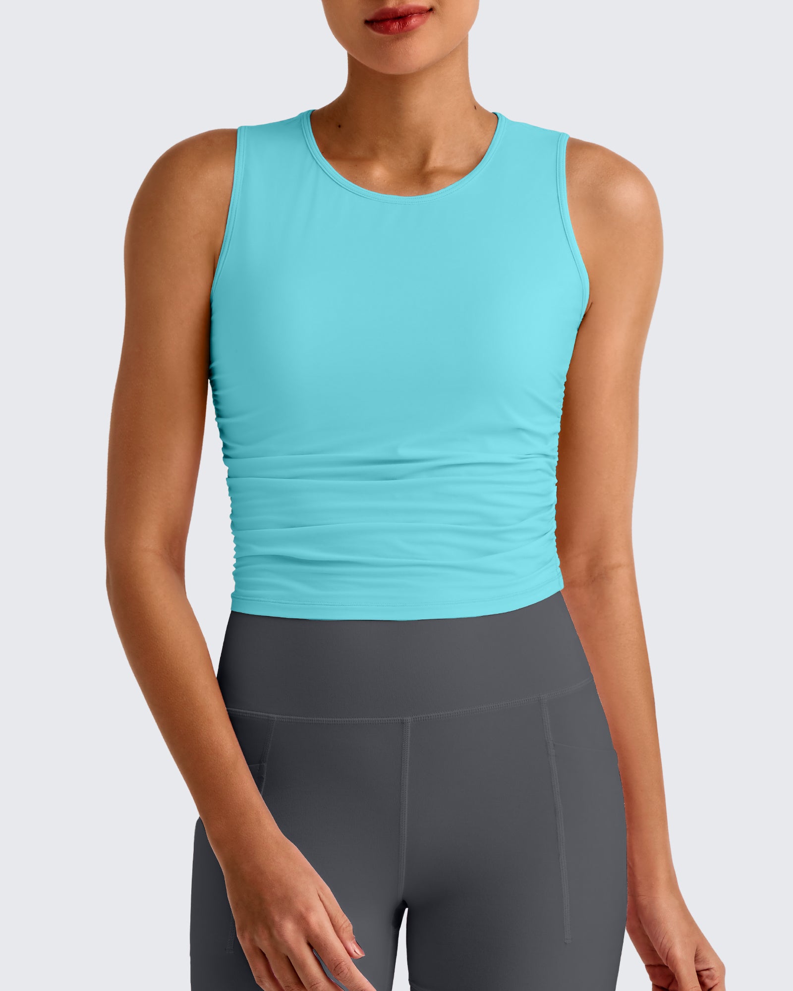 Lightbreeze Side Ruched Sleeveless Workout Tops - G4Free
